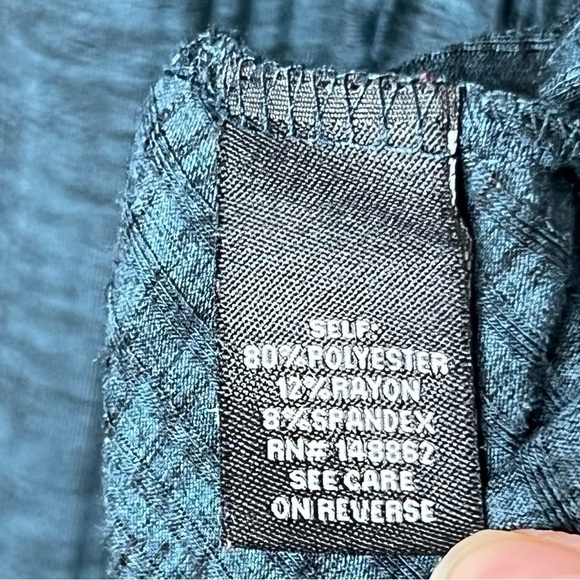 Torrid Womens 1 1X Dark Green Ribbed Faux Wrap Dress Long Sleeve Fit & Flare - Picture 5 of 11